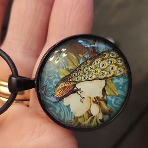 Colorful Domed Peacock Pendant Necklace